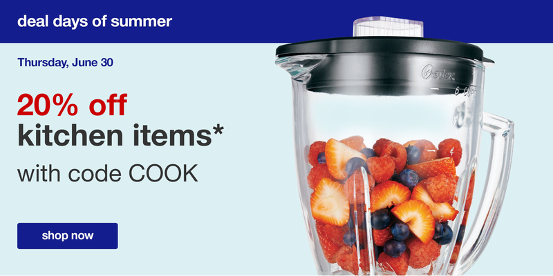 20% off kitchen items, promo code COOK